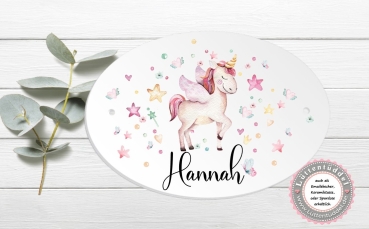 zauberhaftes ovales Türschild mit Einhorn und Wunschname, Kinderzimmer- zur Einschulung, Geburtstag, Taufe, Lüttentüddel®